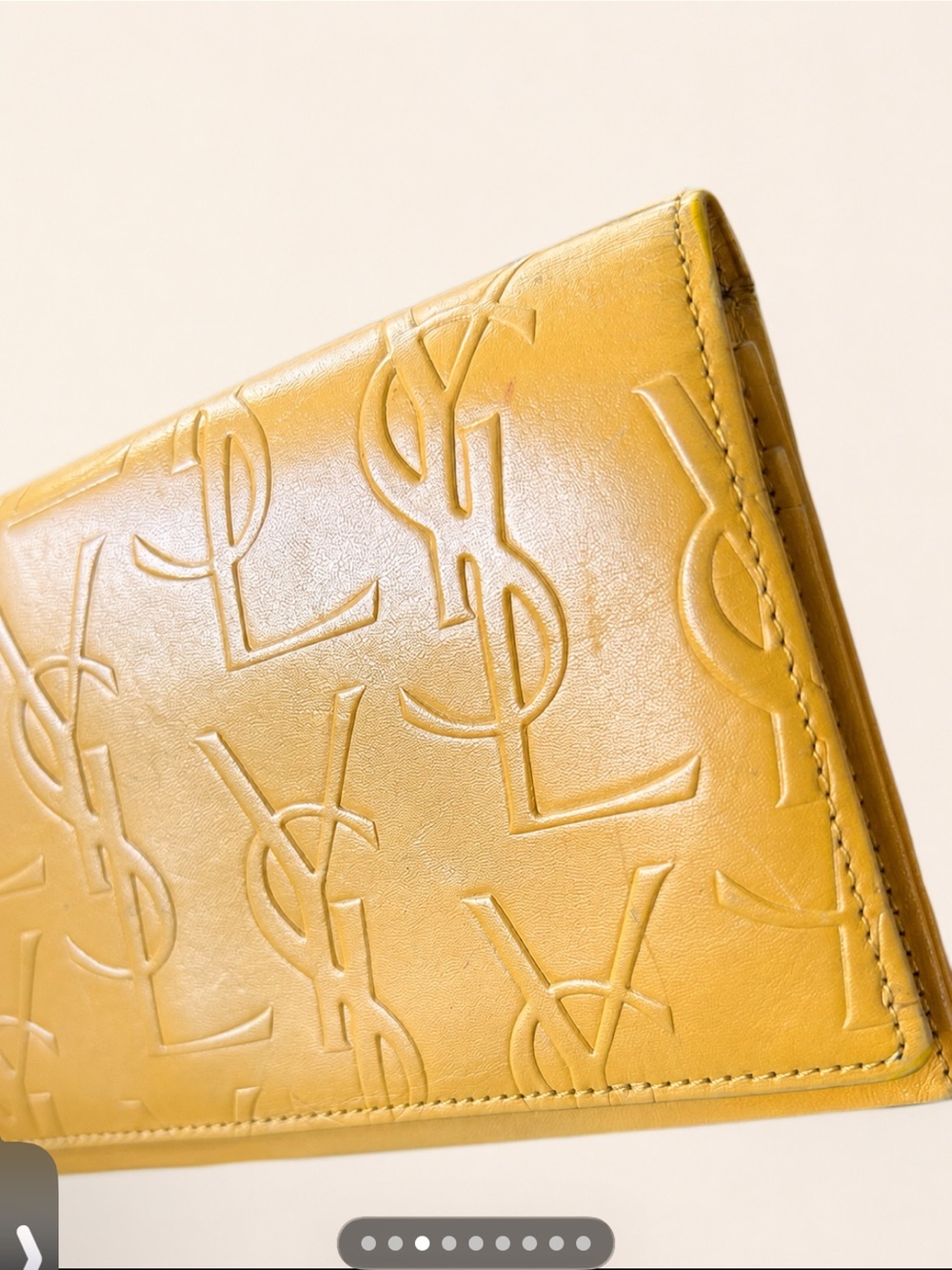 YSL Yves Saint Laurent Mustard Leather Embossed Wallet - Picture 4 of 10